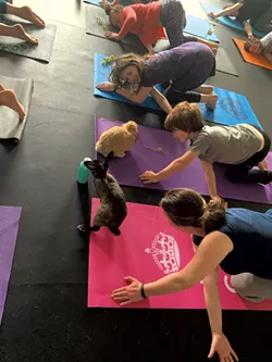 Mira Novak and Grace, Peter and Jill Warrington (top to bottom) enjoy bunnies and yoga - COURTESY OF WATER AND ROCK STUDIO