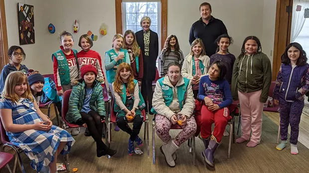 Girl Scout Troop 52005 interviewing South Burlington City Councilor Tom Chittenden and Rep. Ann Pugh