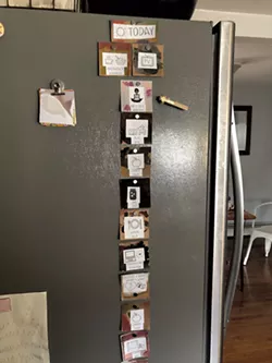 Squares with pictures and words representing different daily activities - MEREDITH BAY-TYACK