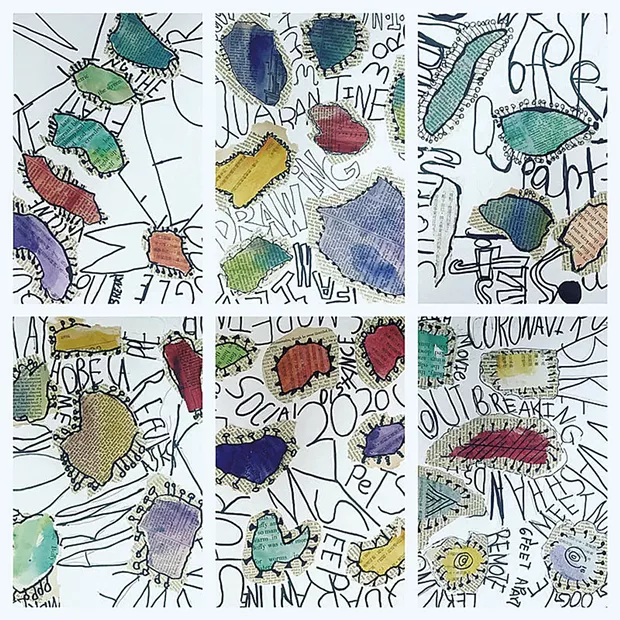 A collage of sixth grade pandemic word art