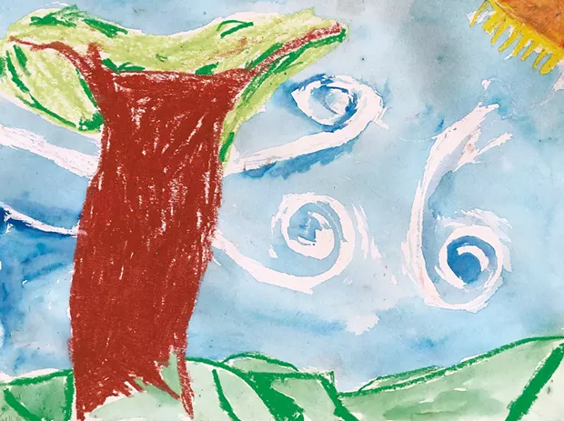 William, 5, oil pastels and watercolors