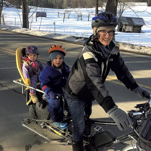 Caitlin Burlett, Selah and Anaïs biking to school - COURTESY OF CAITLIN BURLETT