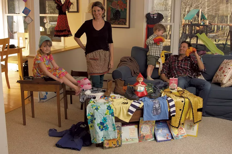 The Novak family with thrifty purchases in a photo shoot from the April 2013 Money Issue