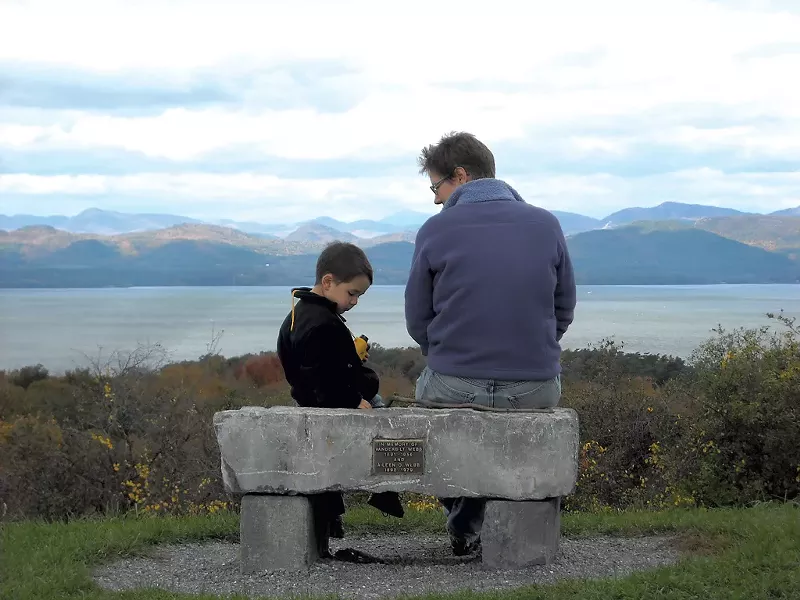 Heather and son Jesse at Shelburne Farms' Lone Tree Hill in 2011 - COURTESY OF BEN WANG