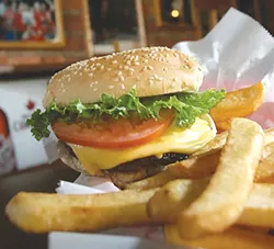 Burger and fries at the Anchor Bar - PHOTO: ROB WIDDIS