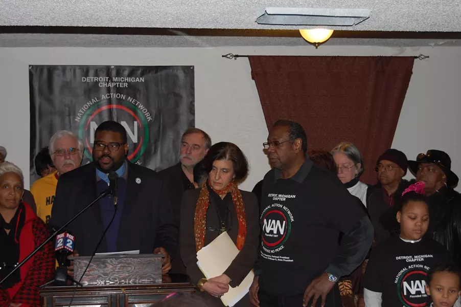 The Rev. Charles E. Williams, president of the National Action Network’s Michigan chapter, speaks at a press conference Monday announcing the “People’s Alternative Plan: Toward a Sustainable Detroit,” an alternative to the bankruptcy-exit plan filed by Detroit Emergency Manager Kevyn Orr last week. - PHOTO BY RYAN FELTON.