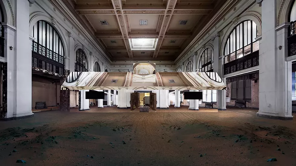 Doug Aitken's "Mirage Detroit" is set to transform the interior of Detroit's long-abandoned State Savings Bank on Oct. 10. - ARTIST'S RENDERING