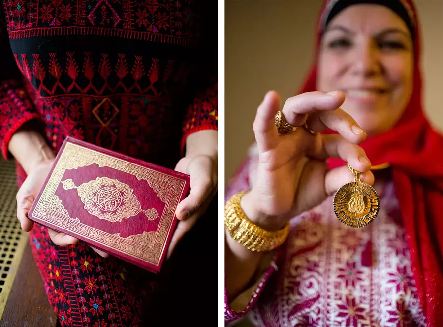 Left: Contrary to what was widely reported, Tlaib was not sworn in using a Quran once owned by Thomas Jefferson. “I used my own personal Quran that my best friend of 25 years gifted me to use for the ceremonial swearing in,” she says. “I did not use Jefferson's Quran as reported. I wanted it to be more personal and my own.” - - Right: Tlaib and her mother each wear thobes, a traditional Palestinian garb, for the swearing-in ceremony. “My Yama shined in her Palestinian thobe,” Tlaib says. “Growing up in Detroit taught me strength, and she taught me to be compassionate." - ERIK PAUL HOWARD