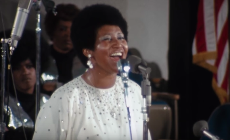 Aretha Franklin singing to the congregation at New Temple Missionary Baptist Church. - YOUTUBE SCREEN GRAB, DISTRIBUTED BY NEON