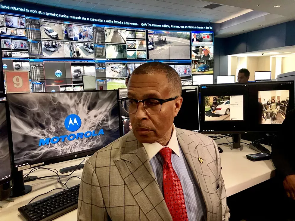 DPD Chief James Craig showing how facial recognition tech is used. - STEVE NEAVLING