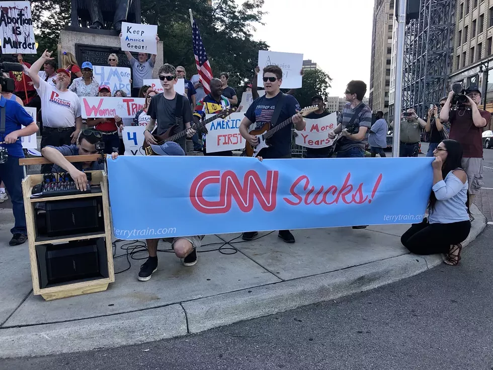 Trump supporters outside of the CNN Democratic debates in Detroit. They have a point. - STEVE NEAVLING