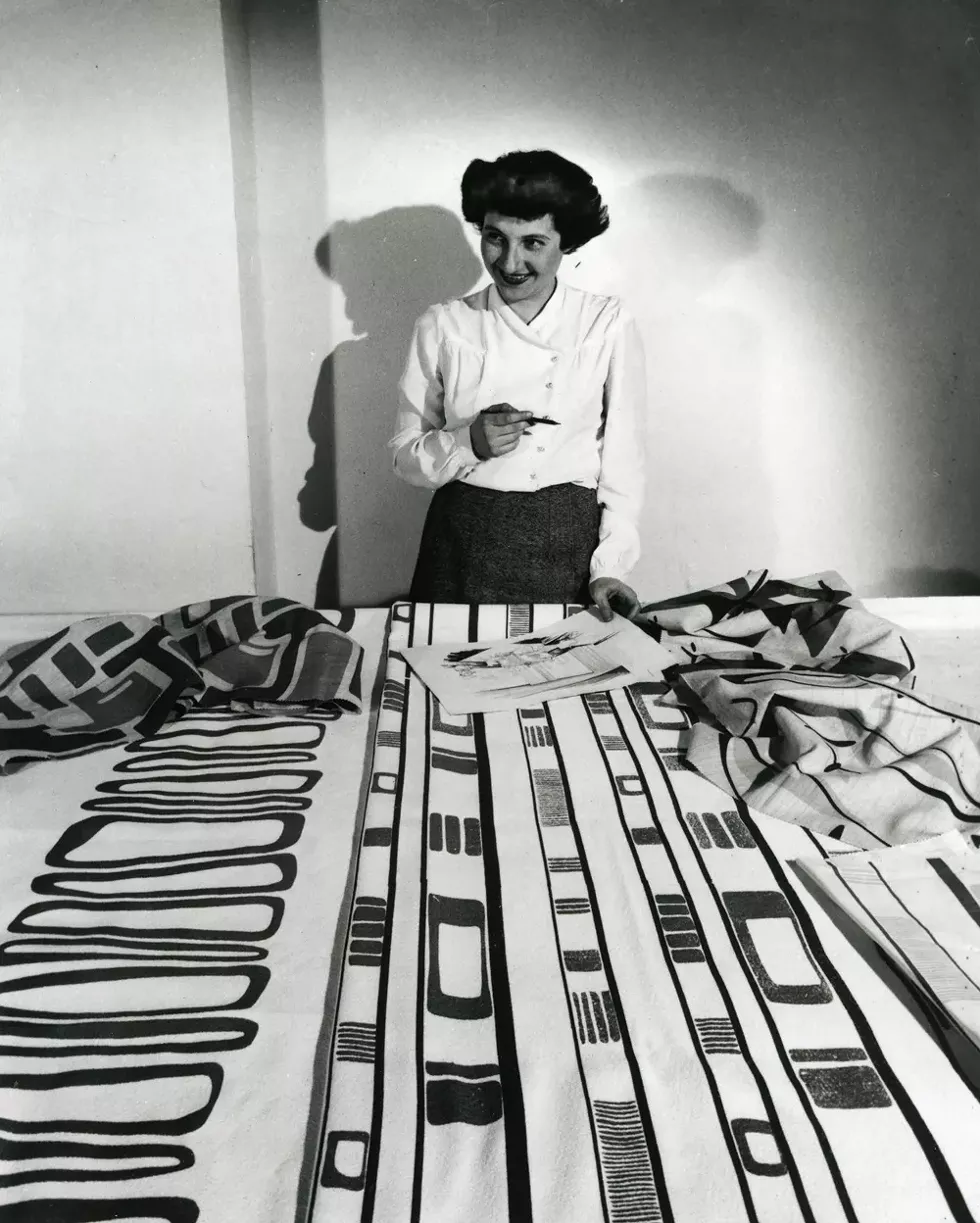 Ruth Adler Schnee working with designs. - COURTESY OF CRANBROOK ART MUSEUM