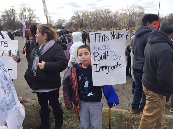 A little boy protests the Trump administration's immigration agenda in southwest Detroit on 'A Day Without Immigrants." - VIOLET IKONOMOVA