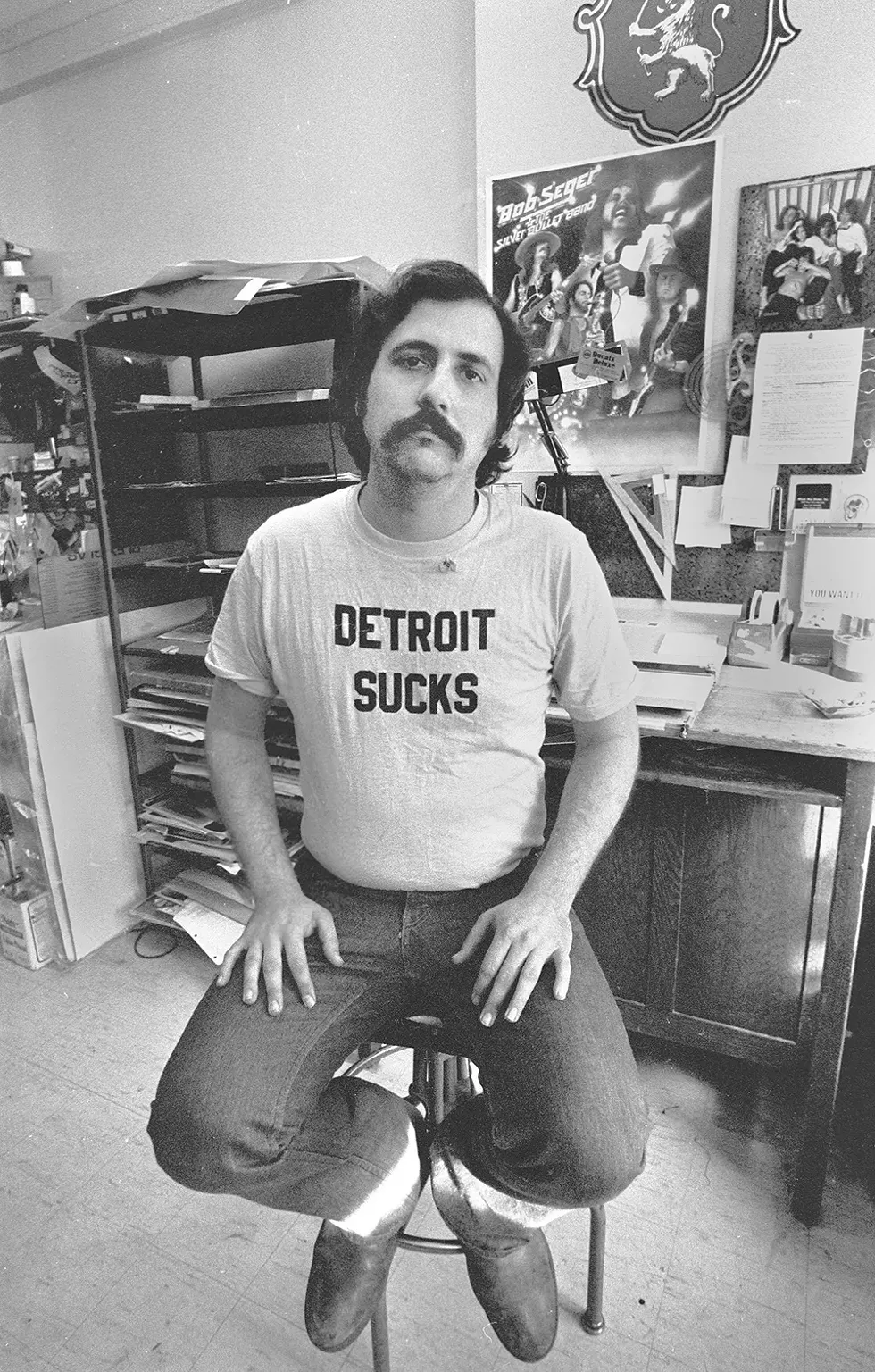 Lester Bangs in his iconic T-shirt. - CHARLIE AURINGER