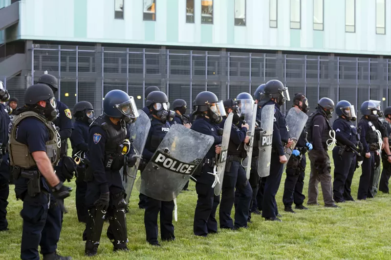 Detroit police in riot gear on May 31. - STEVE NEAVLING