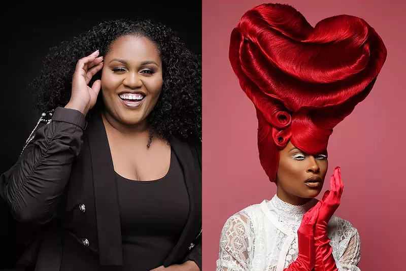 Big hair, don't care: Kristina “The Glam Tech,” left, and one of her creations. - IEISHA SELF (ON RIGHT