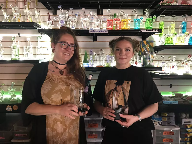 B.D.T.’s Ashley W. (with a glass rig) and Dana Elgie (with an e-rig) teach us how to dab. - LEE DEVITO