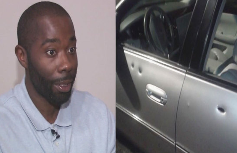 DeMar Parker says he was shot by Officer Jerold Blanding after arguing with the girlfriend of another Detroit cop. A lawsuit says the officer fired approximately 15 bullets into Parker's car. - COURTESY OF WJBK-TV.