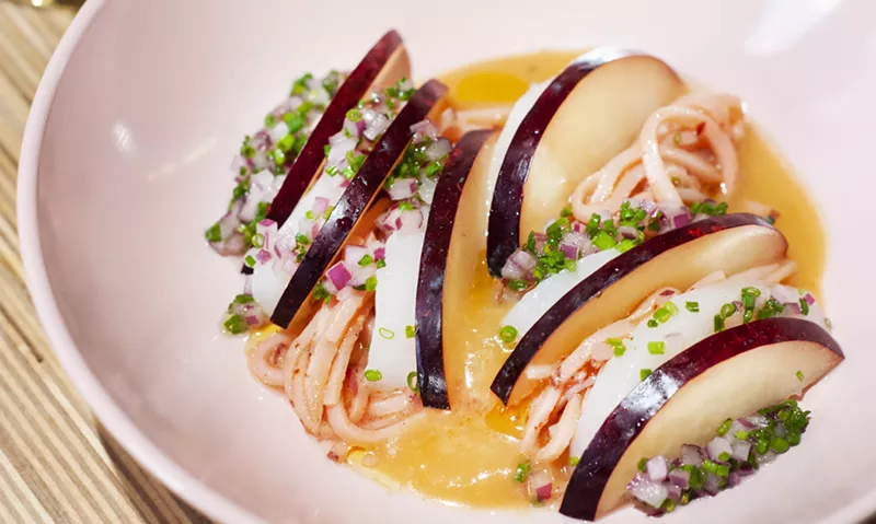 Scallop crudo. - TOM PERKINS