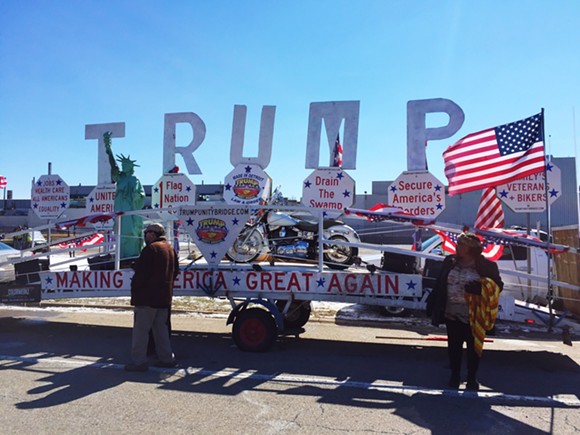 In a show of support for the president, a Livonia man drove his "Trump Unity Bridge" to the protest.