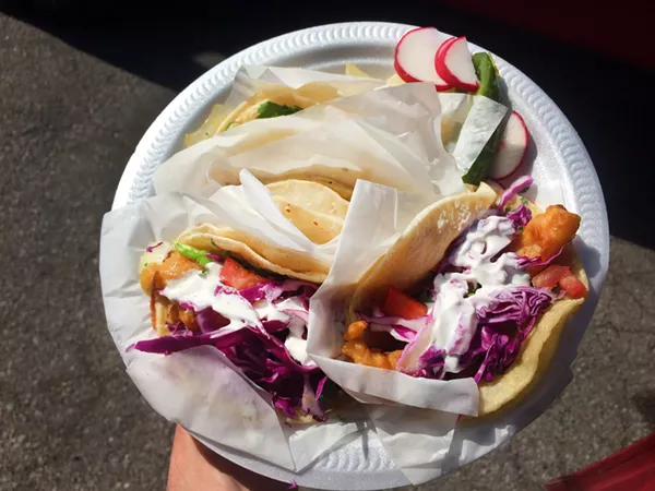 Fish and shrimp tacos from Tacos El Rodeo. - PHOTO BY TOM PERKINS