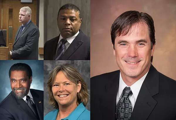 Clockwise from top left: Michigan Department of Environmental Quality water supervisor Stephen Busch, former Flint Water Department manager Howard Croft, Michigan Department of Health and Human Services Director Nick Lyon, MDHHS Medical Executive Eden Wells, and former Flint Emergency Manager Darnell Earley. All, except Wells, are charged with involuntary manslaughter. - COURTESY PHOTO.