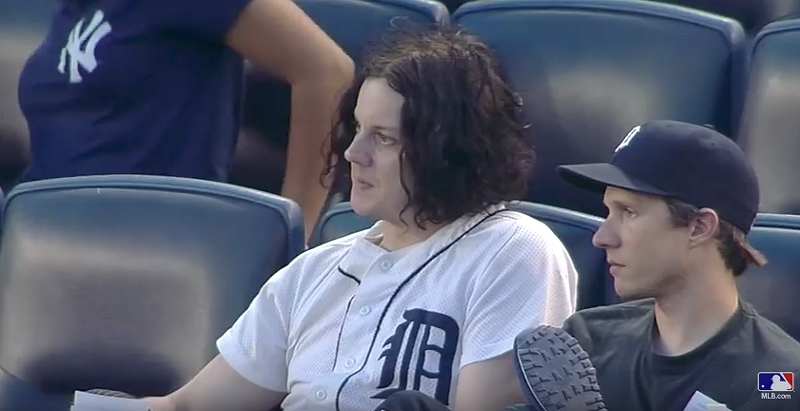 Jack White sporting a Tigers jersey at a NY Yankee game. - SCREENSHOT FROM YOUTUBE