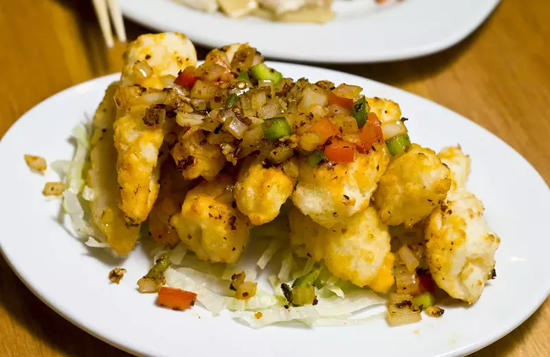 Fried squid dim sum from Shangri-La. - TOM PERKINS