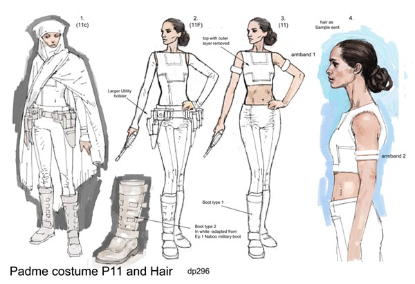CONCEPT ART, PADMÉ AMIDALA, GEONOSIS ARENA COSTUME. STAR WARS™: ATTACK OF THE CLONES. © & ™ 2018 LUCASFILM LTD. ALL RIGHTS RESERVED. USED UNDER AUTHORIZATION.