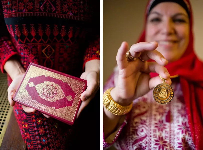 Left: Contrary to what was widely reported, Tlaib was not sworn in using a Quran once owned by Thomas Jefferson. “I used my own personal Quran that my best friend of 25 years gifted me to use for the ceremonial swearing in,” she says. “I did not use Jefferson's Quran as reported. I wanted it to be more personal and my own.” - - Right: Tlaib and her mother each wear thobes, a traditional Palestinian garb, for the swearing-in ceremony. “My Yama shined in her Palestinian thobe,” Tlaib says. “Growing up in Detroit taught me strength, and she taught me to be compassionate." - ERIK PAUL HOWARD