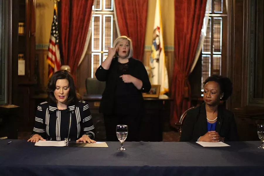 Gov. Gretchen Whitmer, left, and Dr. Joneigh Khaldun, the chief medical officer for MDHHS. - COURTESY OF GOV. WHITMER’S OFFICE