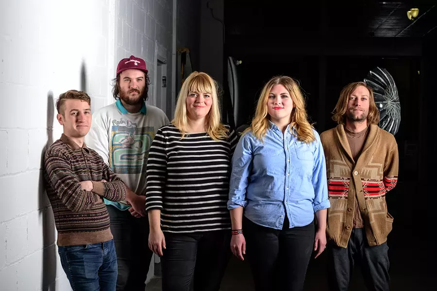 Drinkard Sisters: Nick Landstrom, Dan Clark, Caitlin Drinkard, Bonnie Drinkard, and Ryan Harroun - PHOTO BY DOUG COOMBE