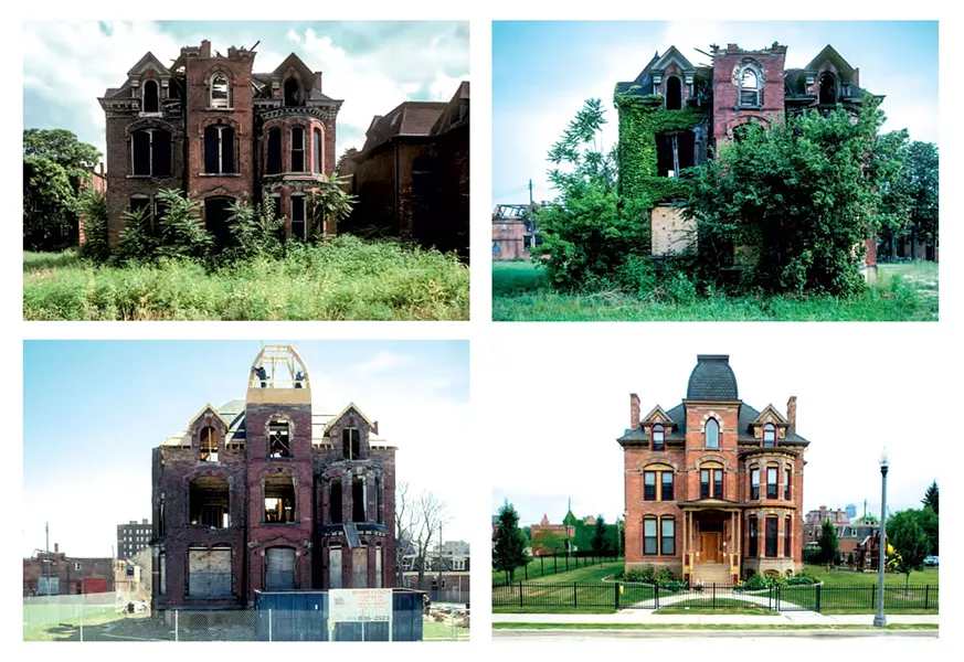 Vergara shows how, in the new Detroit, sometimes the pieces are put back together. Here is the Edmund, on Edmund Place, photographed in 1987, 2000, 2005, and 2015.