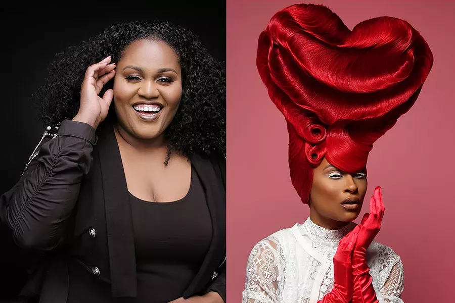Big hair, don't care: Kristina “The Glam Tech,” left, and one of her creations. - IEISHA SELF (ON RIGHT