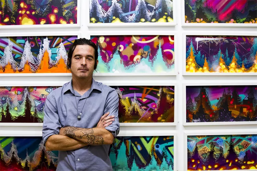 Jordan “Tead” Vaughn at an exhibition of his work at Detroit’s Inner State Gallery, 2013. - SAL RODRIGUEZ