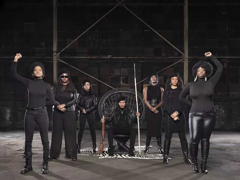 Che, Alexis Allon, Ellie Sandiego, Reddbone, Mahogany Jones, Piper Carter, and Lakia Nicole’s Black Panther tribute. - JENNY RISHER