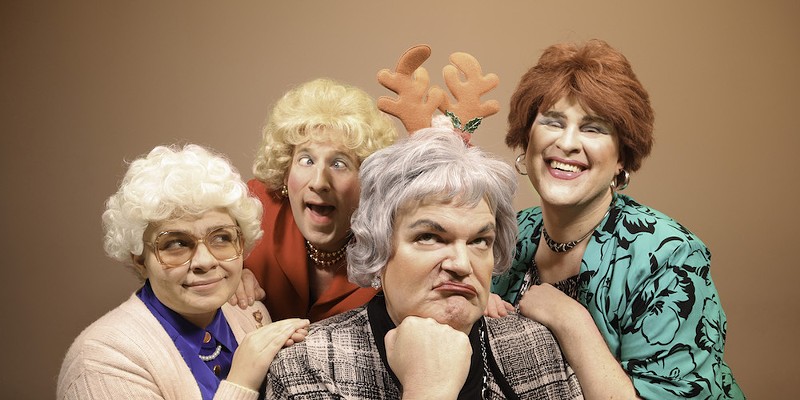 (clockwise from left) Rose (Brandy Joe Plambeck), Dorothy (Joe Bailey), Blanche (Richard Payton), and Sophia (Al Duffy) in A Very Golden Girls Christmas, vol 2: An Unauthorized Paroy playing from Nov 26-Dec 20, 2021 at The Ringwald Theatre’s new home inside of Affirmations.