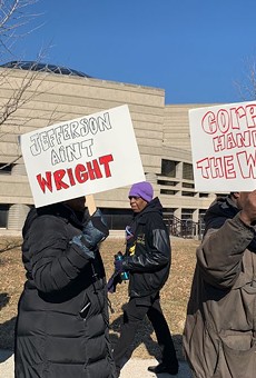Protesters outside the Charles H. Wright Museum of African American History.