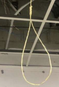 Suspected noose hanging from a ceiling in the lobby of the Detroit Police Department's 11th precinct.