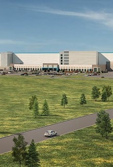 Rendition of the Amazon fulfillment center on the Michigan State Fairgrounds in Detroit.