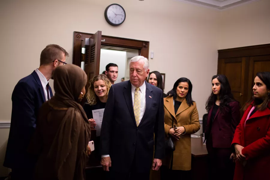 Steny Hoyer, now the newly elected House majority leader, visits Tlaib’s office in the morning before heading over to the Capitol Building for the swearing in of the 116th Congress. - ERIK PAUL HOWARD