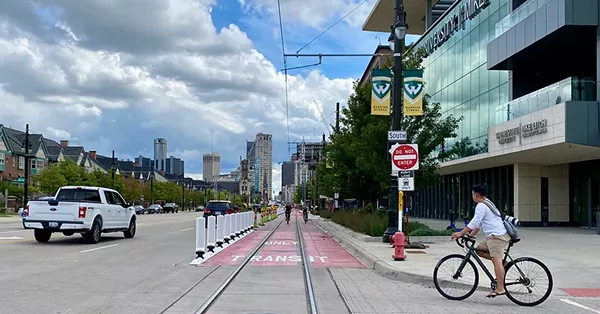 QLine, buses get dedicated lane in front of Detroit's Little Caesars Arena