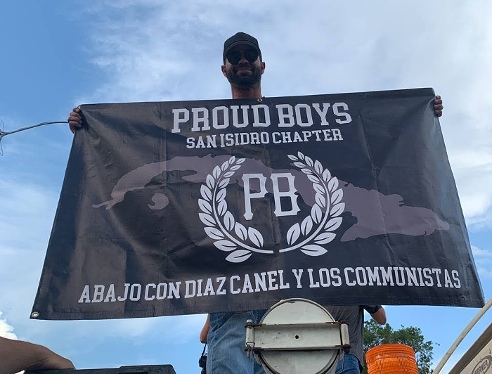 Proud Boys chairman Enrique Tarrio at a demonstration in Miami on Sunday, July 11, in support of anti-government protesters in Cuba. - PHOTO COURTESY OF ENRIQUE TARRIO