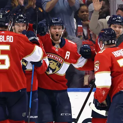 The Florida Panthers celebrate a goal against the Washington Capitals on November 4 at FLA Live Arena in Sunrise, Florida.