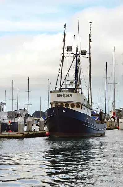 The 58-foot High Sea, owned by Roger Carl, was built in 1971. It's one of the boats built by Crescent City company Fashion Blacksmith to replace the fishing fleet savaged by the tsunami that struck Crescent City's harbor in 1964. - PHOTO BY DREW HYLAND