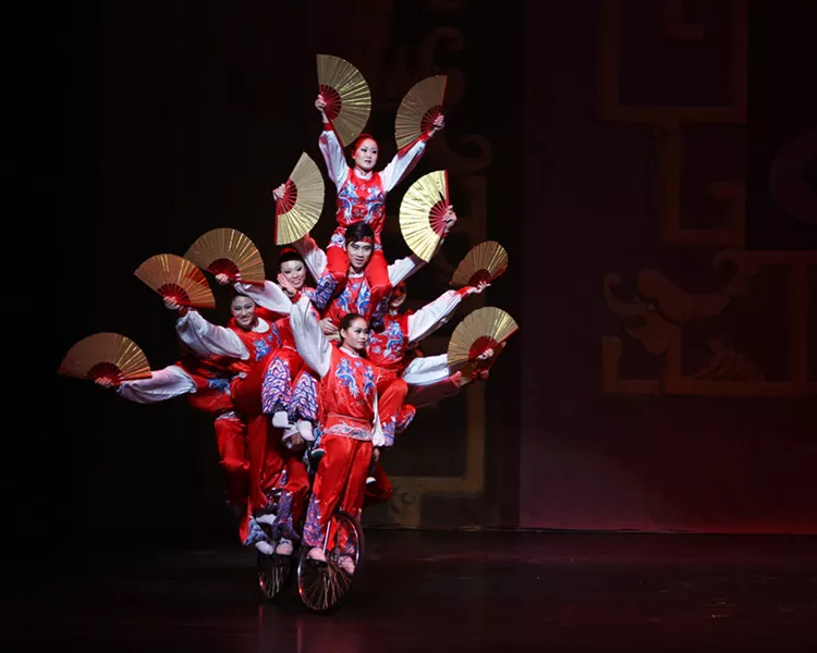 Chinese Golden Dragon Acrobats perform The Bicycle Pyramid