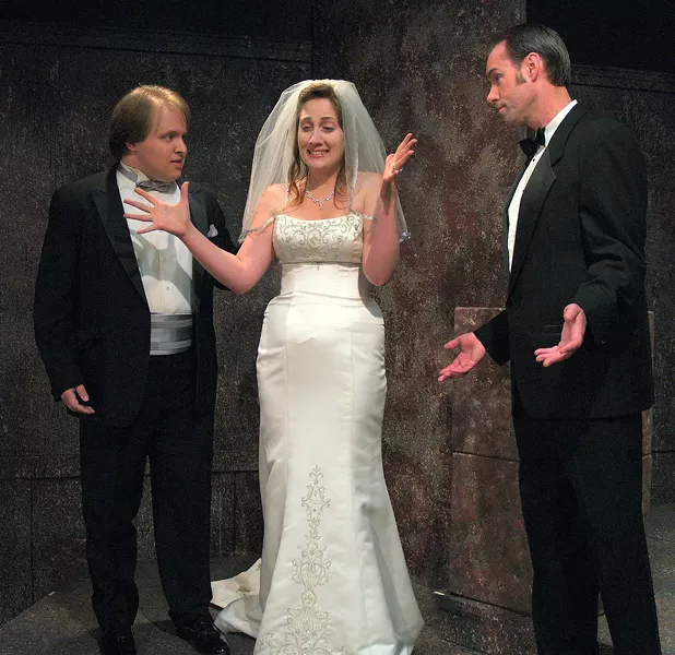Evan Needham as Paul, Christina Comer as Amy, Kevin Sharkey as Robert in Company - COURTESY OF NCRT