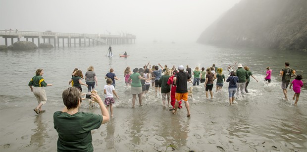 HSU students, faculty and staff take to the waters of Trinidad Harbor in response to the Ice Bucket Challenge levied by Chico State University. - MARK LARSON PHOTOGRAPHY