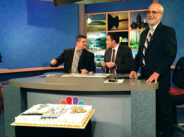 Jim Bernard (standing) on his last day at KIEm-TV - PHOTO COURTESY OF KAY RECEDE