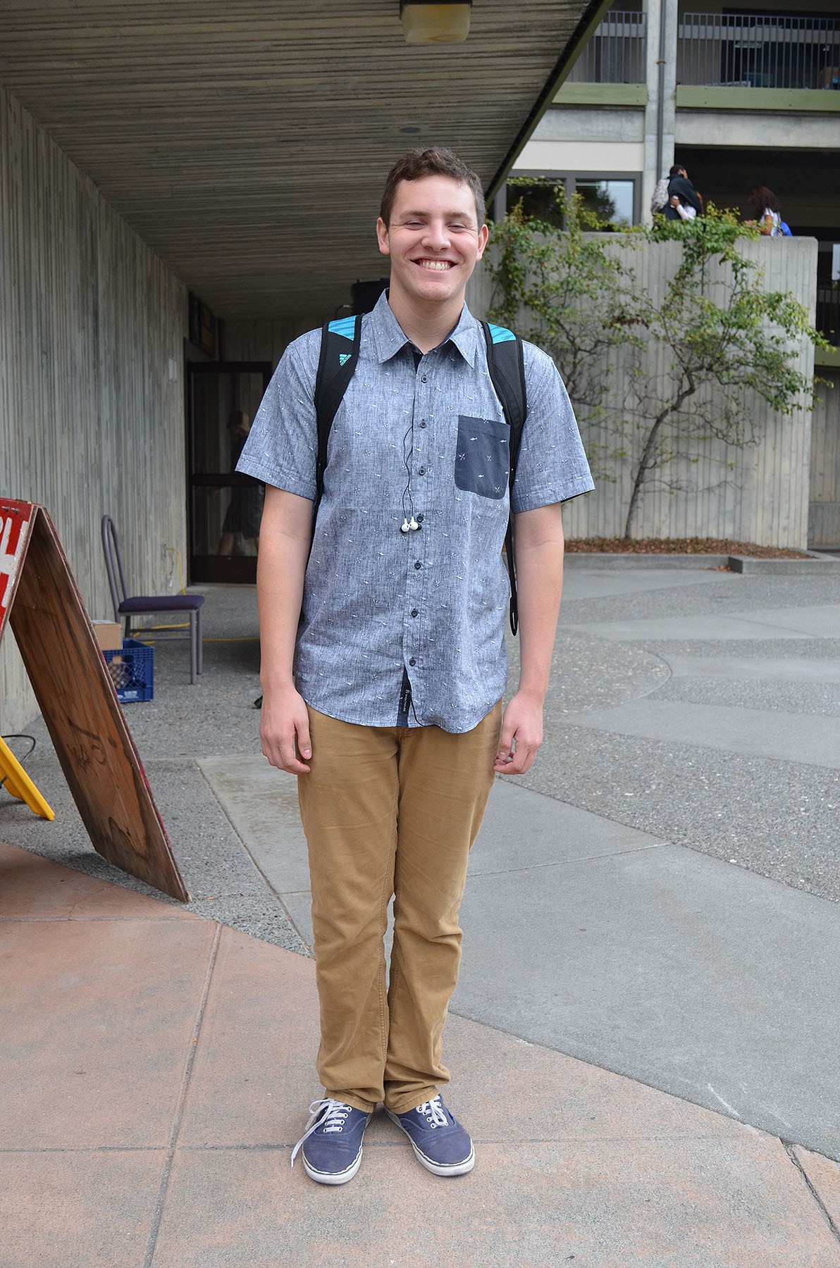 Los Angeles native and business student Daniel finds the people in Humboldt "really chill." Also chill are his Vans, Tilly's shirt and khakis. - PHOTO BY SHARON RUCHTE